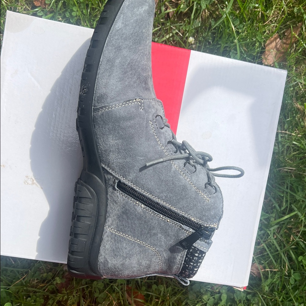 Propet Gray Suede Ankle Boots with Black Accents - Picture 4 of 4